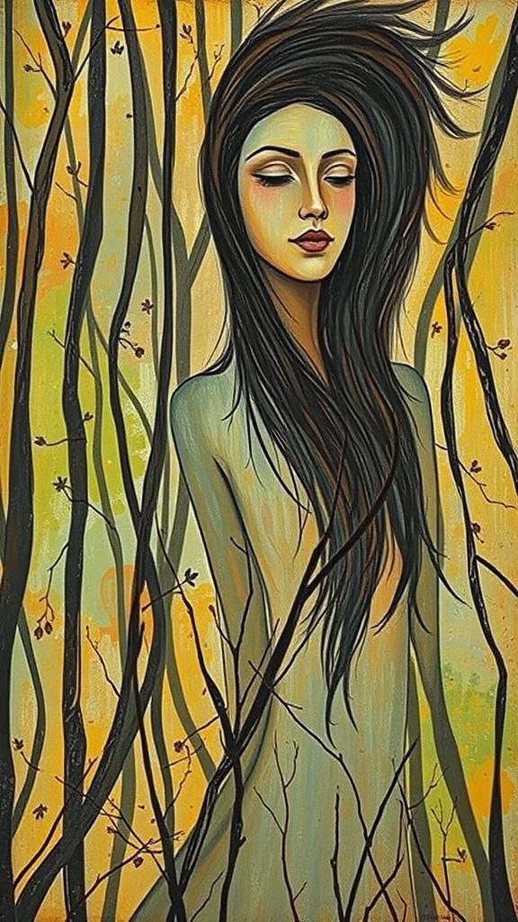 Surreal Woman Plants Sun in Warped Forest