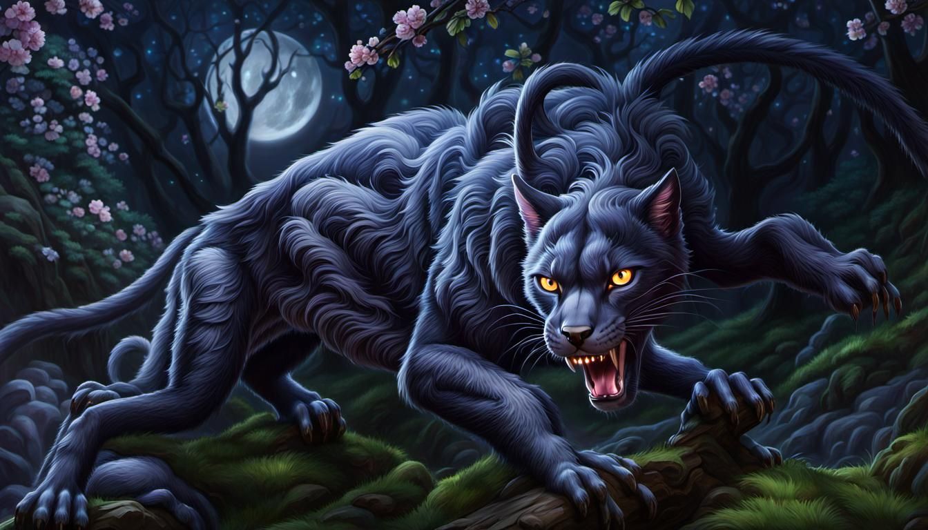Hyperrealistic Displacer Beast in Moonlit Forest