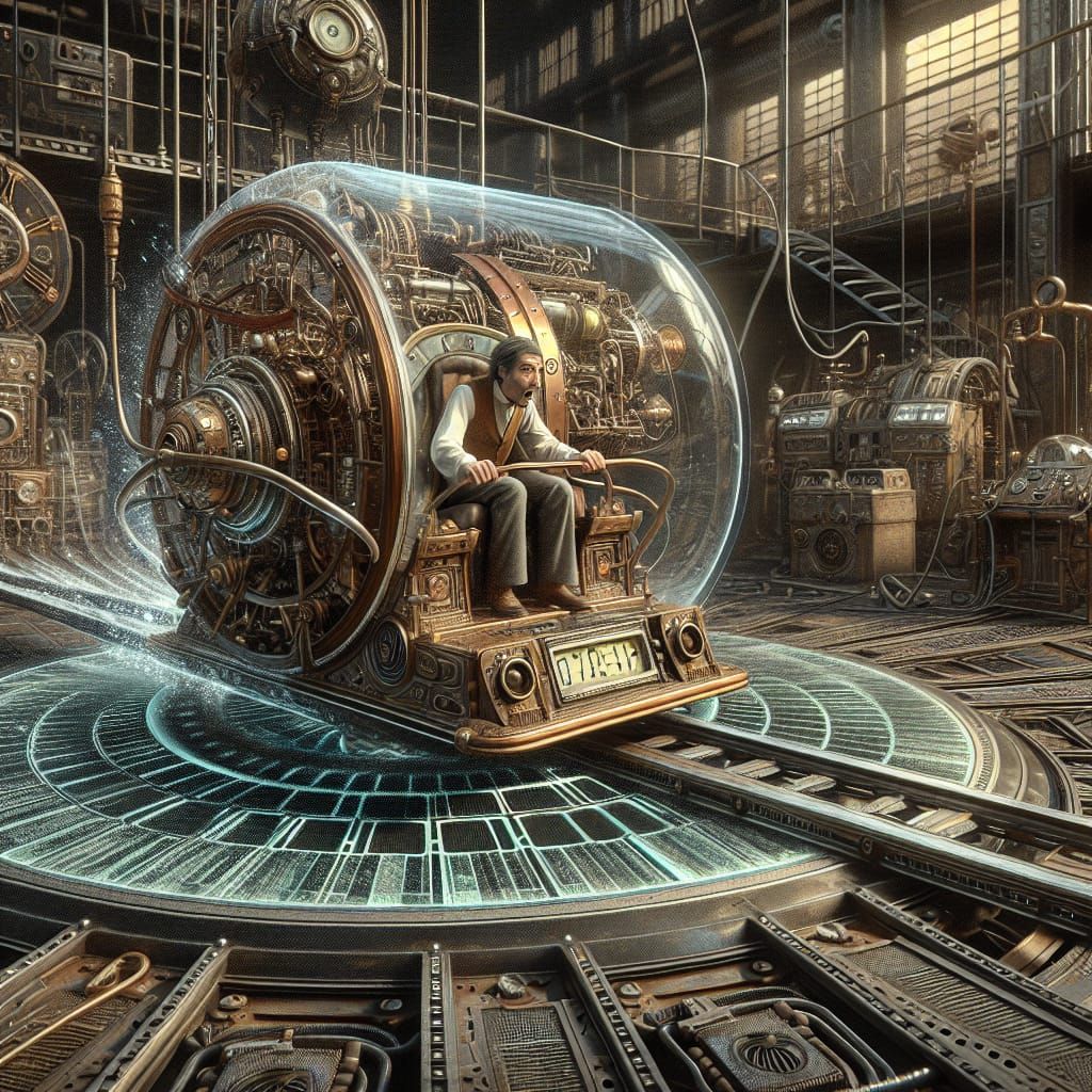 Disappearing Steampunk Time Machine in Elaborate Laboratory