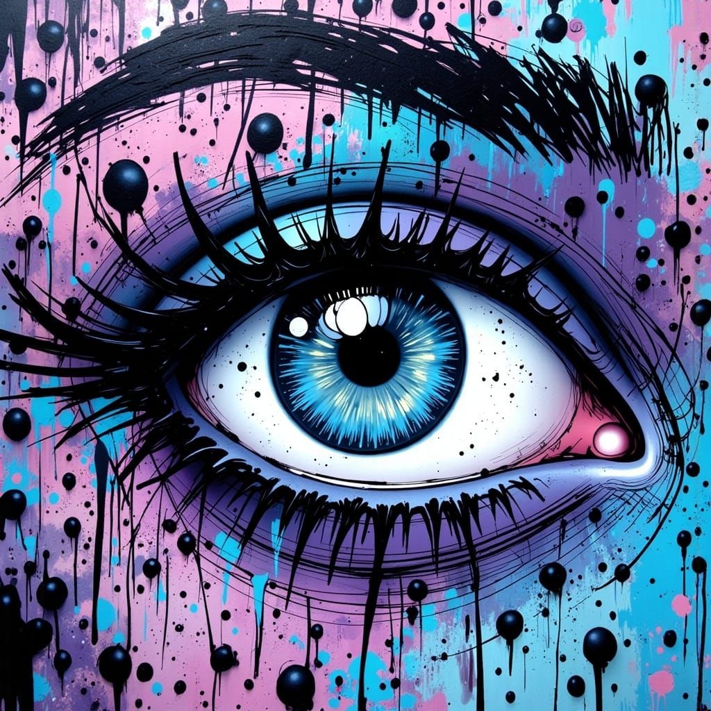 Vibrant Graffiti Eye in Relaxing Stylized Illustration