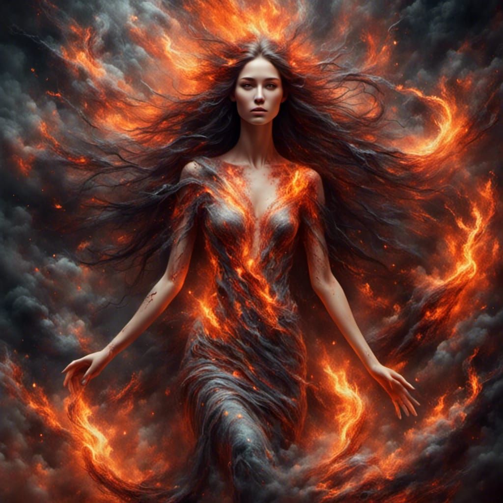 Stunning Fire Goddess with Trailing Flame Hair