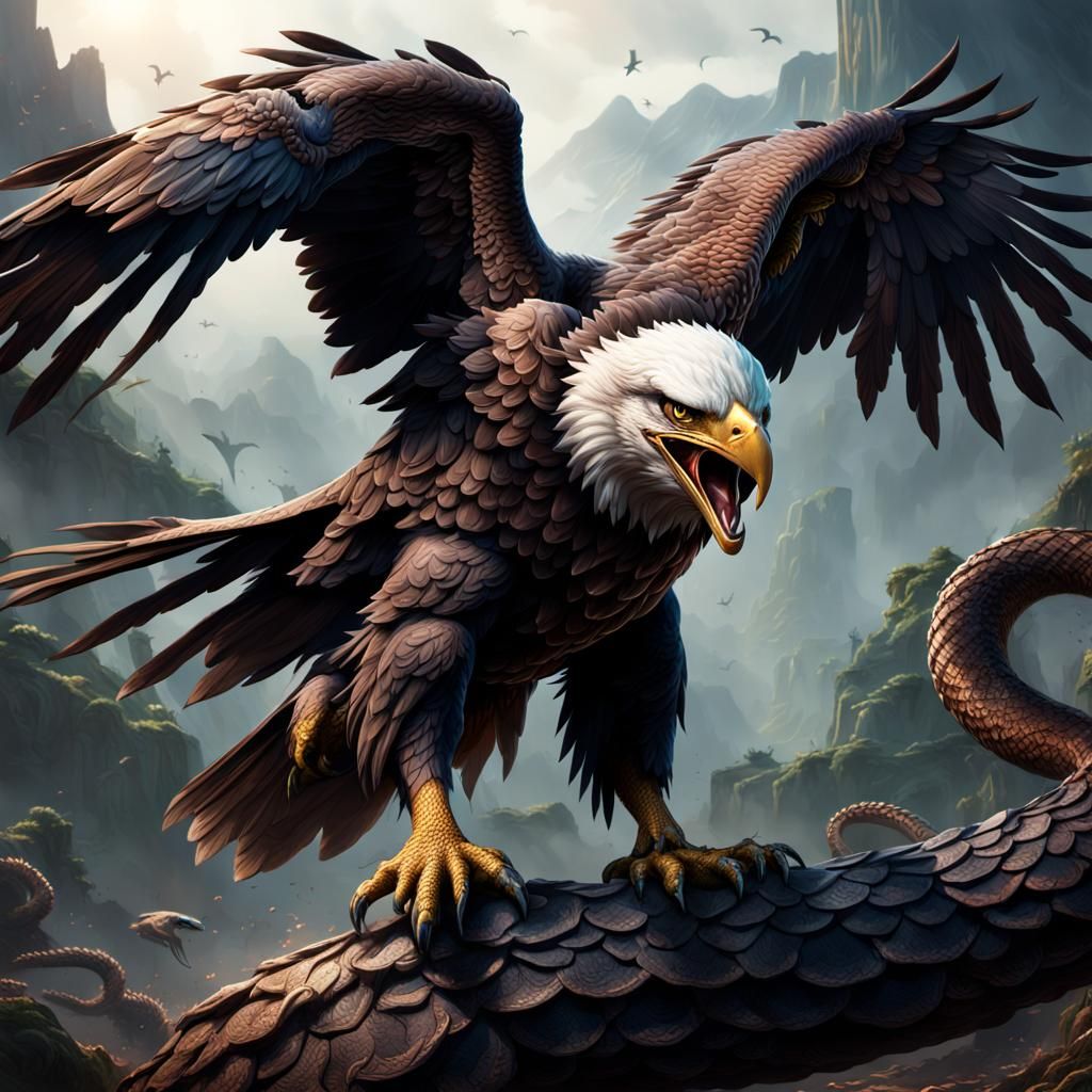 Violent Eagle Devouring Snake: Detailed Matte Painting
