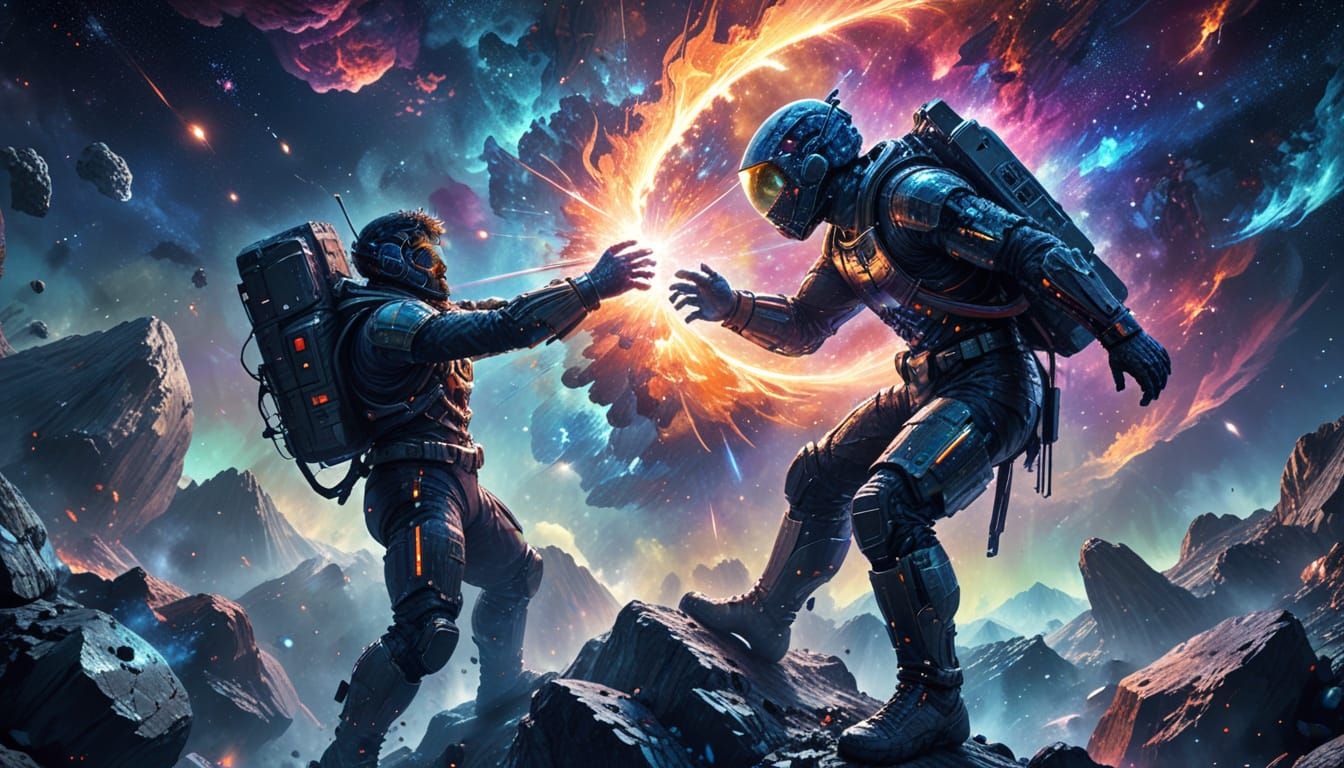 Cosmic Clash in Vibrant Astral Art