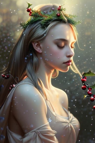 Princess with Mistletoe Crown: Hyperdetailed Concept Art