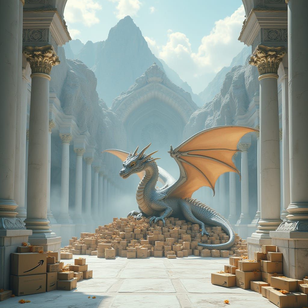 Majestic White Marble Temple in the Misty Mountains