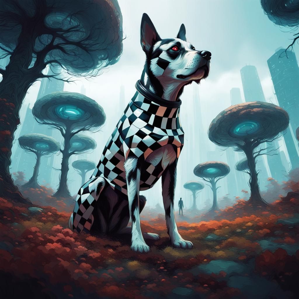 Checkered Dog and Round Trees in Sci-Fi Cerography