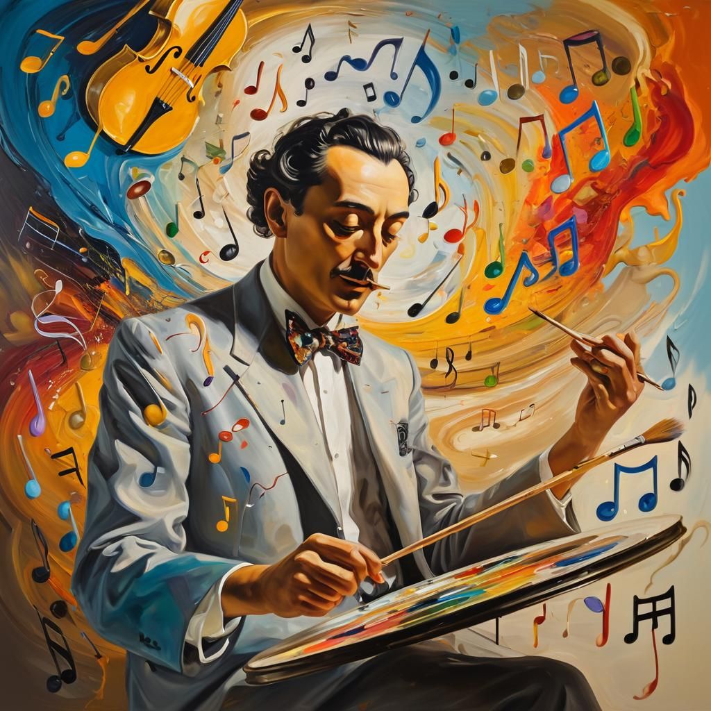 Surreal Musician Portrait with Palette in Dreamlike Oil Pain...