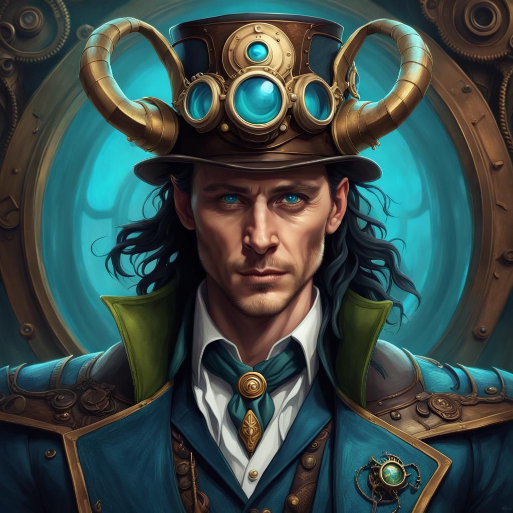 Steampunk Loki Portrait with Goggles, Digital Art