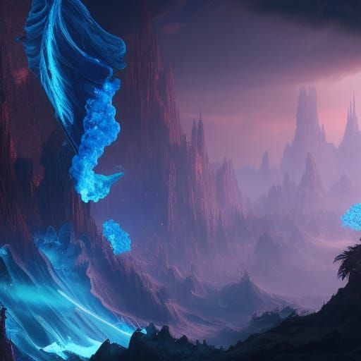 Intricate Blue Fire Fantasy Concept Art