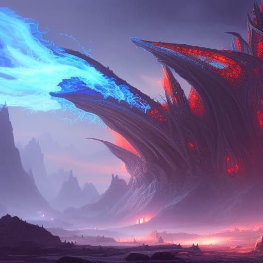 Intricate Blue Fire Fantasy Concept Art