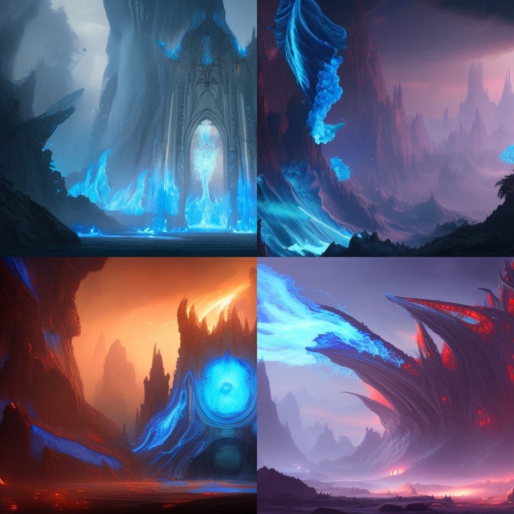 Ethereal Blue Fire: Detailed Matte Painting