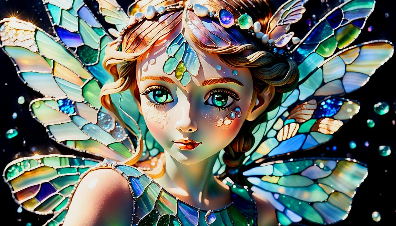 Stained Glass Fairy Mosaic Mixed Media Art