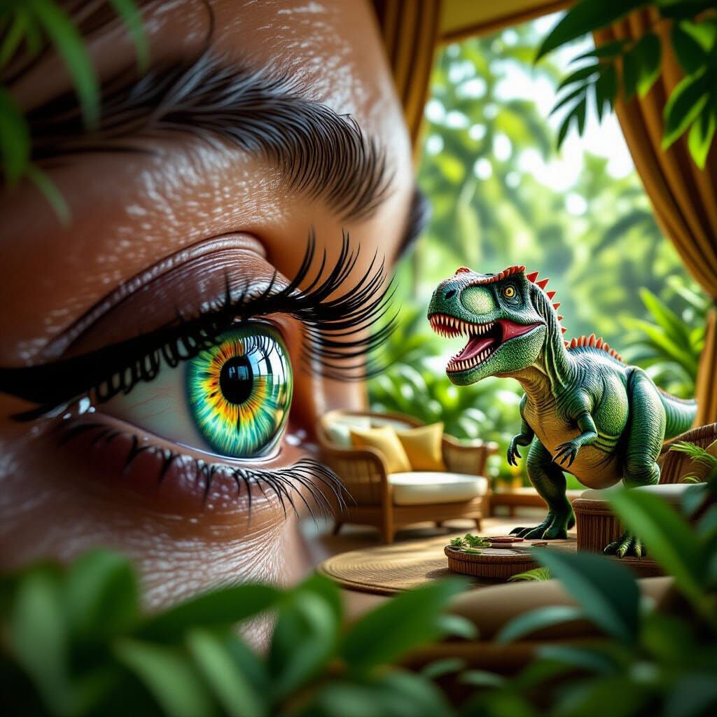 Eye Reflecting T-Rex in Glamping Space