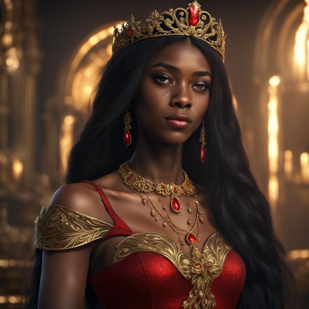 Black Teenage Girl in Red and Gold Dress