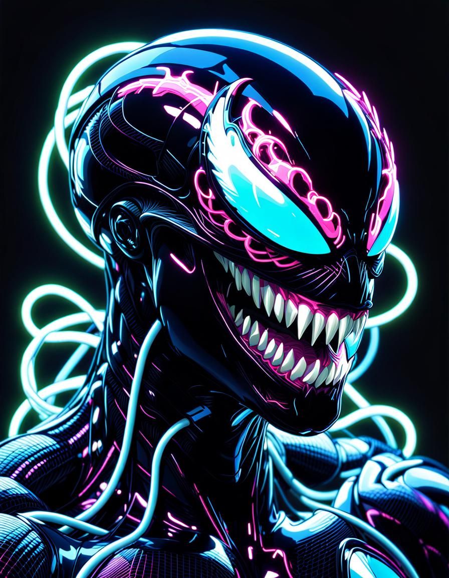 Venom the Symbiote in Neon Glitch Art Style