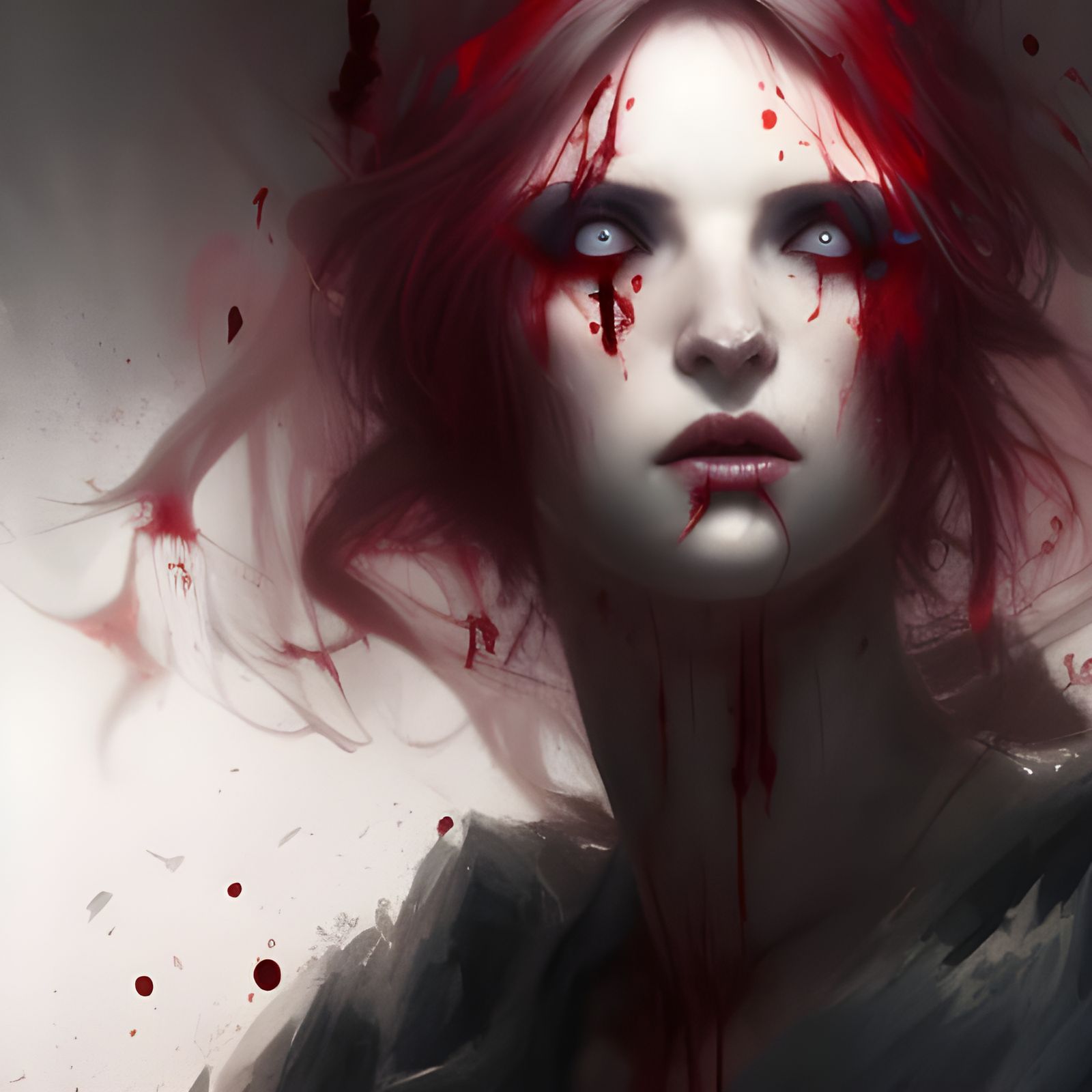 Intense Portrait of Girl Crying Blood, Hyperdetailed Art