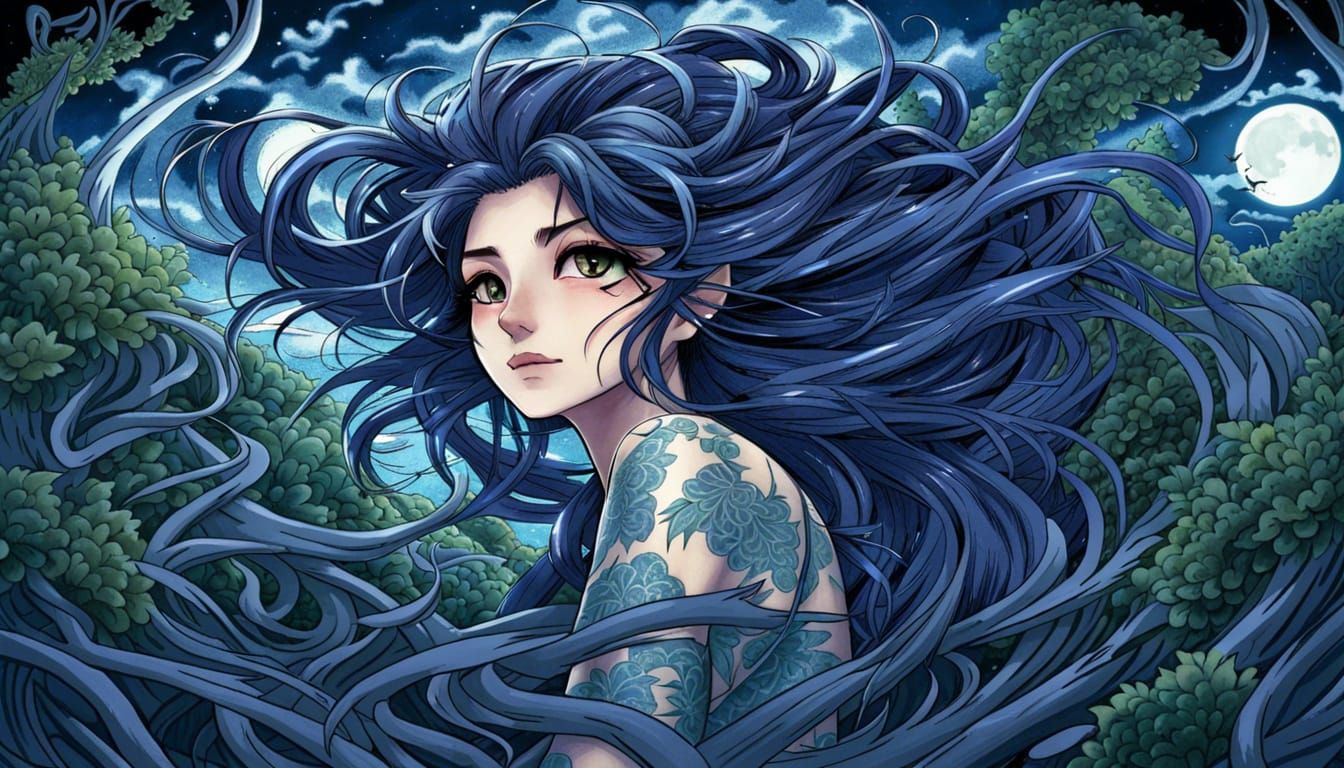 Anime Cat Girl Lost in Maze: Ukiyo-e Style