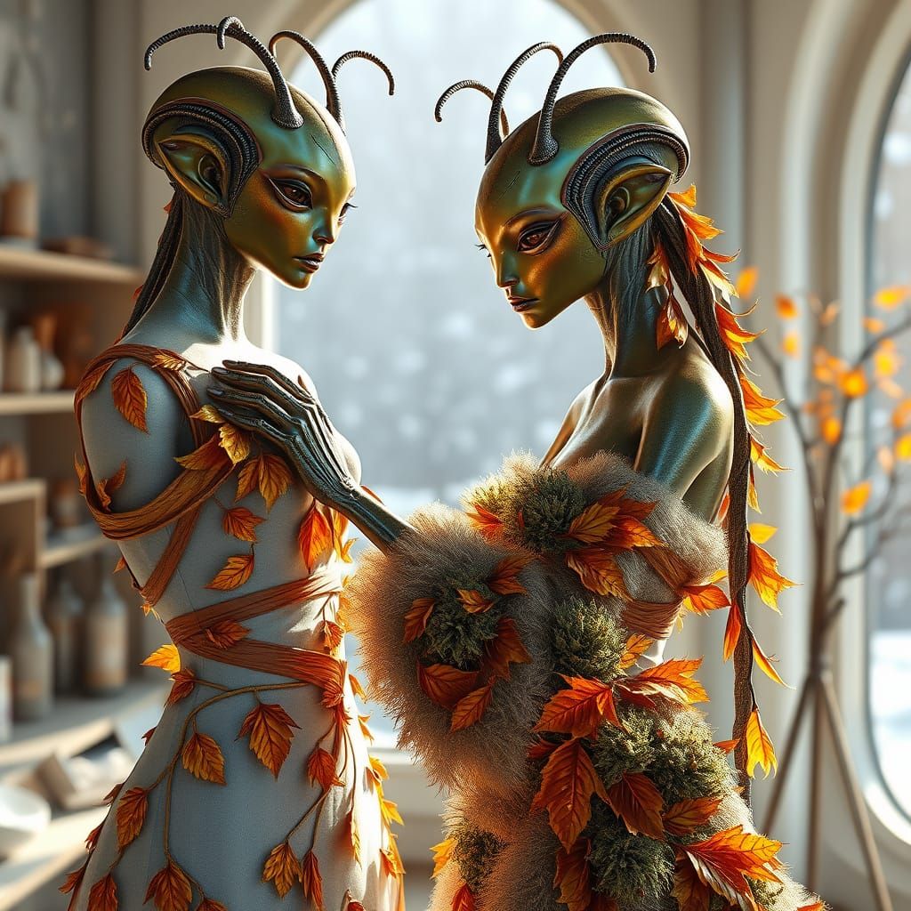 Alien Designer Creates Leaf Gown in Textured Art Style