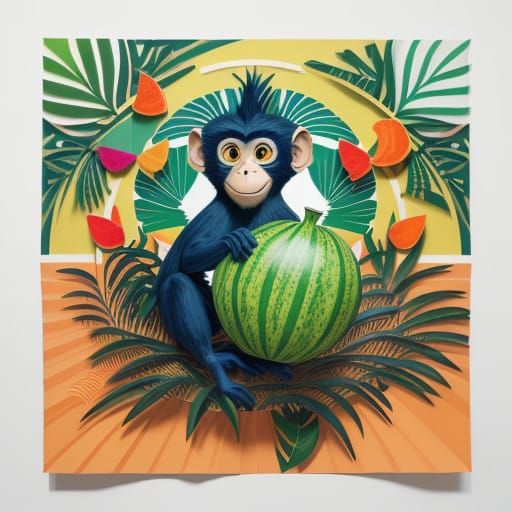 Whimsical Origami Monkey Still Life in Vibrant Colors