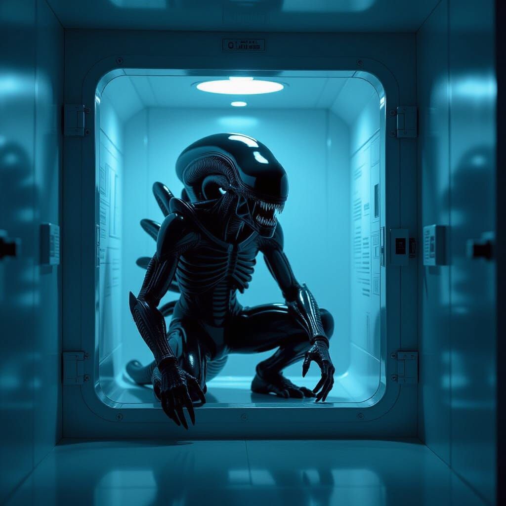 Terrifying Xenomorph in Futuristic Lab Containment