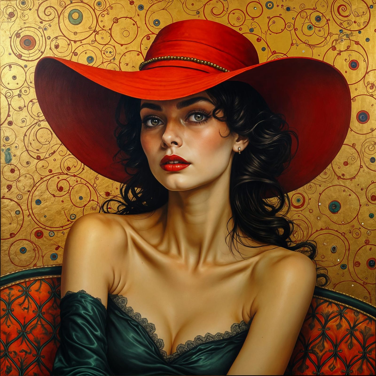 Surreal Woman with Red Hat in Oil