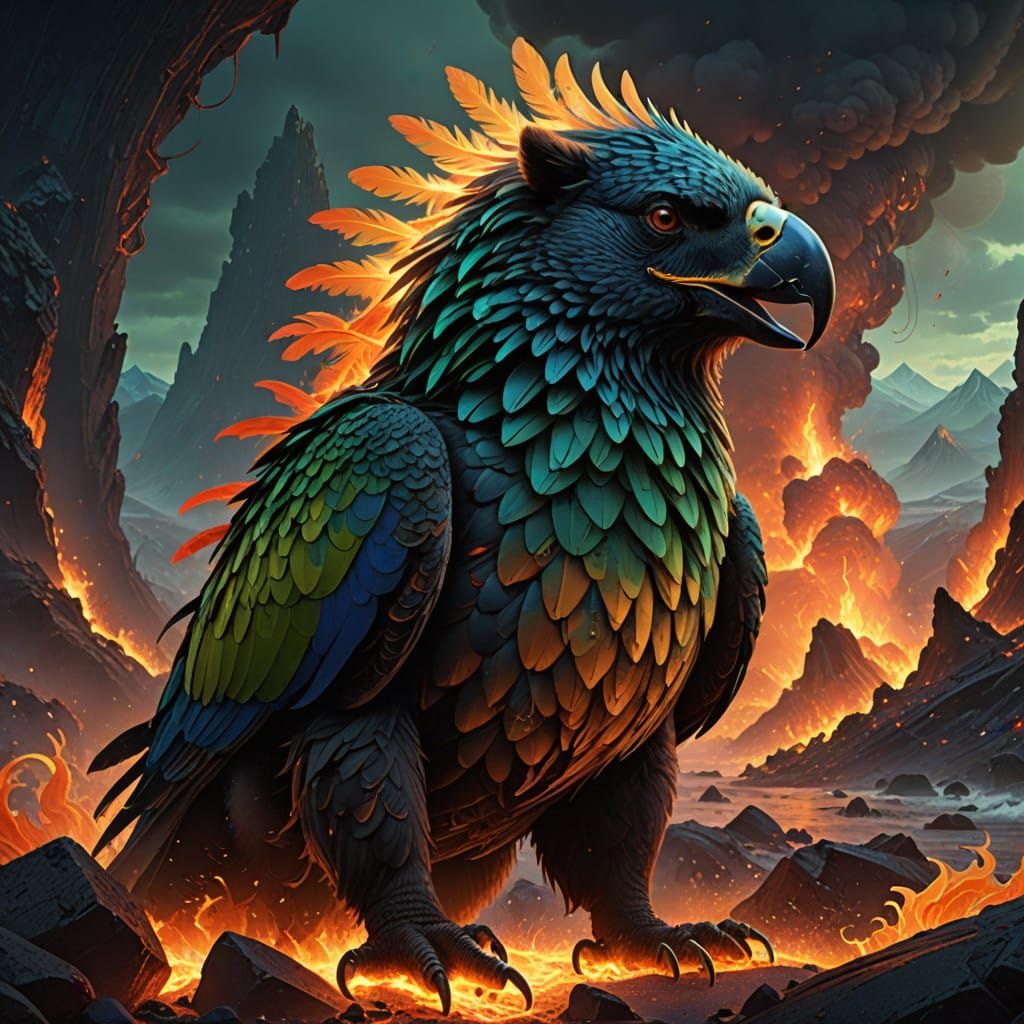 Fiery Bear-Parrot Hybrid Emerges from Lava