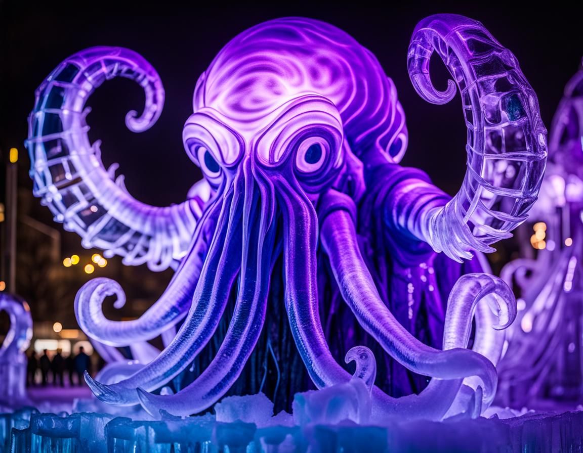 Giant Purple Cthulhu Ice Sculpture at the Minnesota Winter C...
