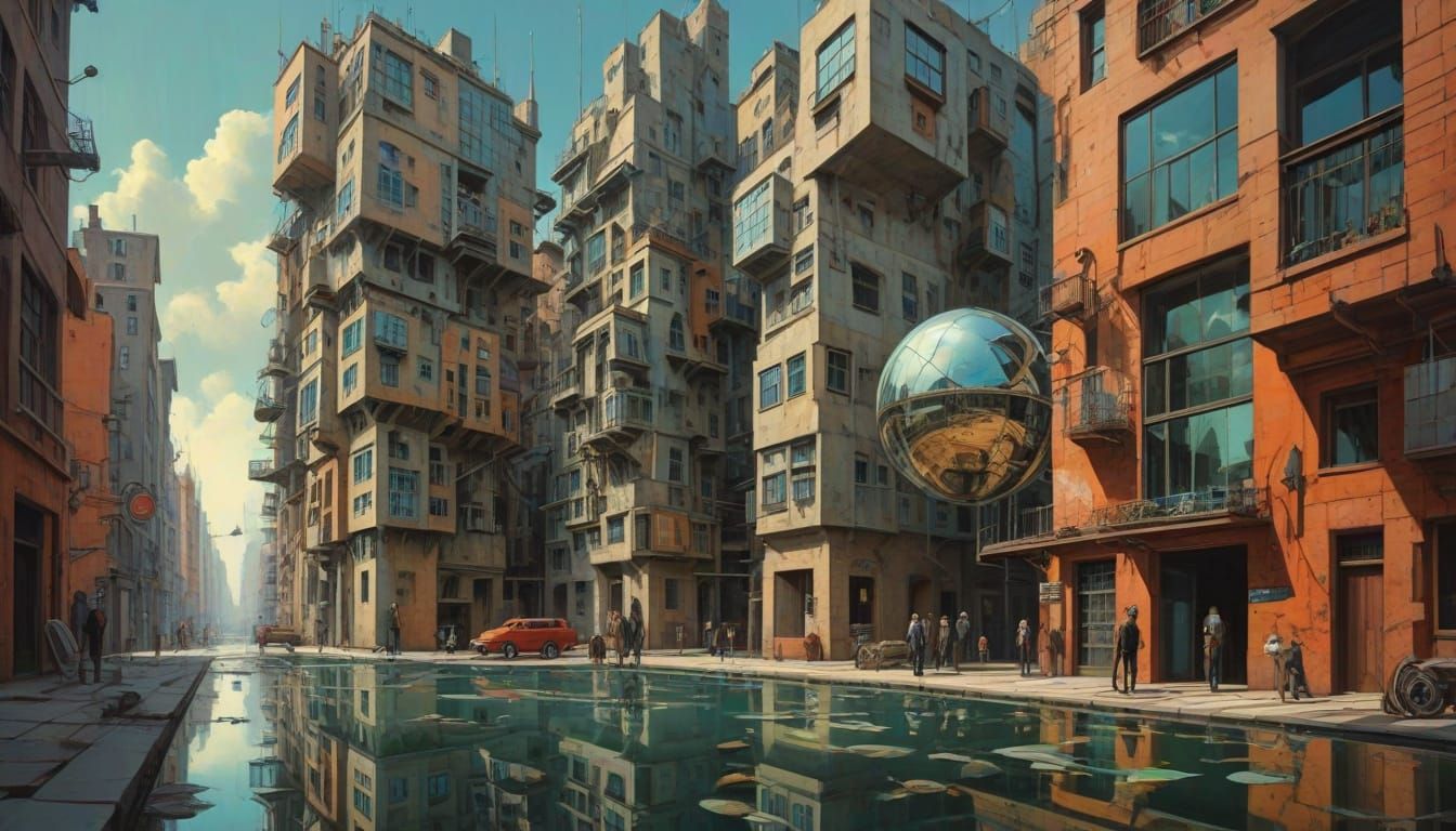 Dreamlike Cityscape in Vibrant, Bleeding Colors