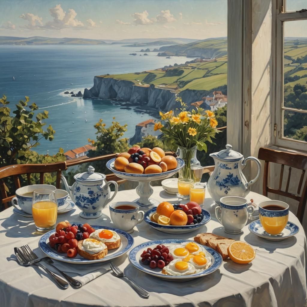 Breakfast Still Life with Sea View