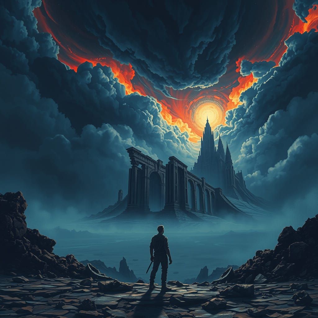 Desolate Figure Stares into the Abyss in a Bleeding Indigo S...