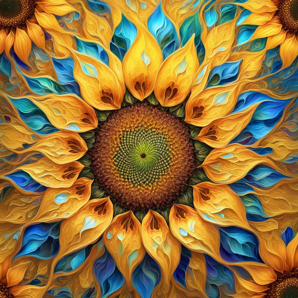 Iridescent Sunflower in Vibrant Oil Painting Style