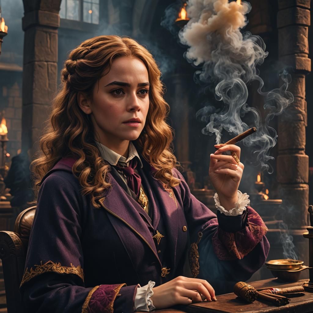 Hermione Granger Smoking: Detailed Matte Painting