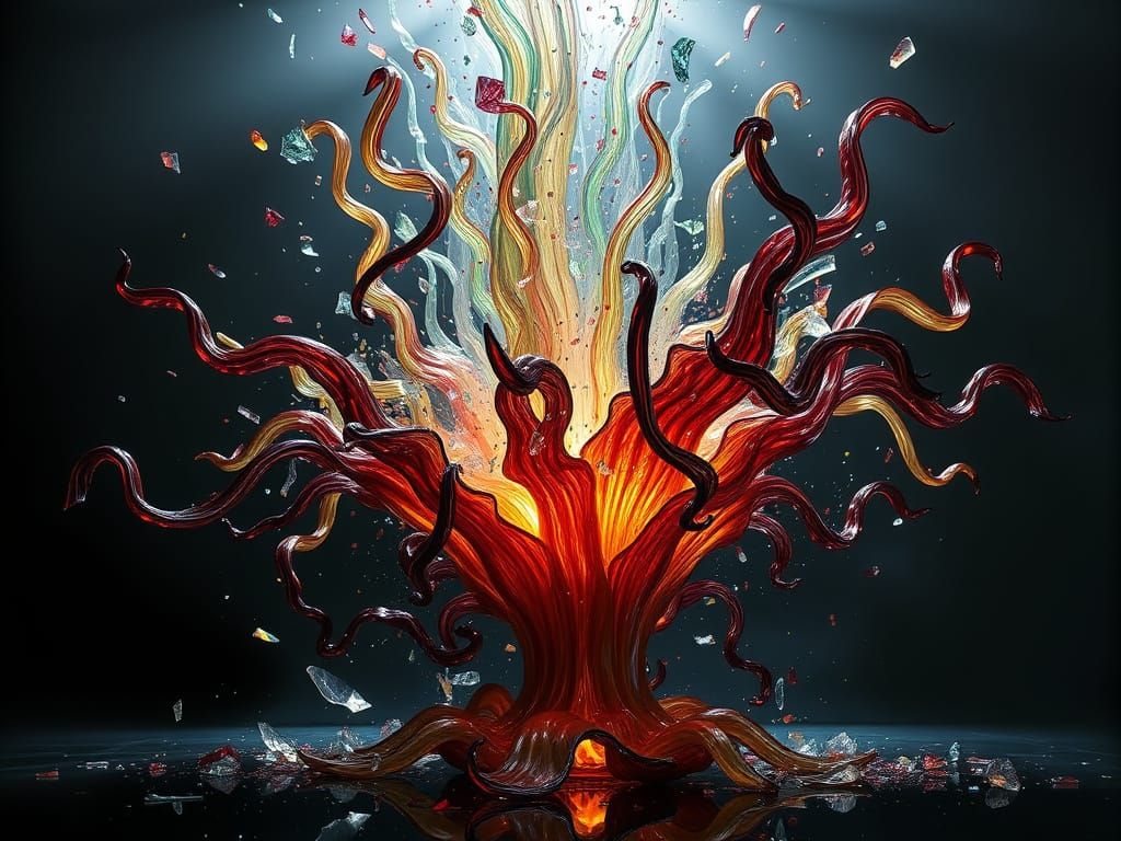 Ethereal Glass Shards Dance Amidst Cosmic Chaos