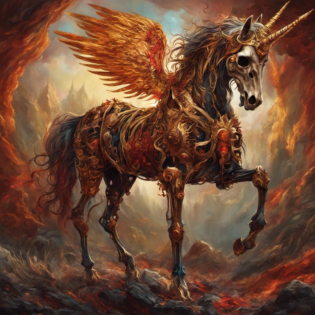 Majestic Golden Skeleton Unicorn in Fantasycore Style