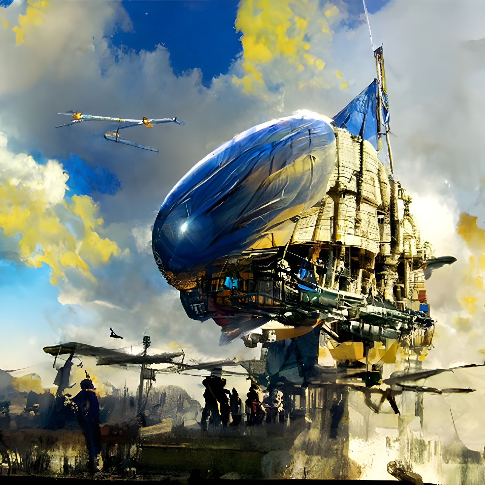 Airship Victory over Battlefield, Steampunk Concept Art