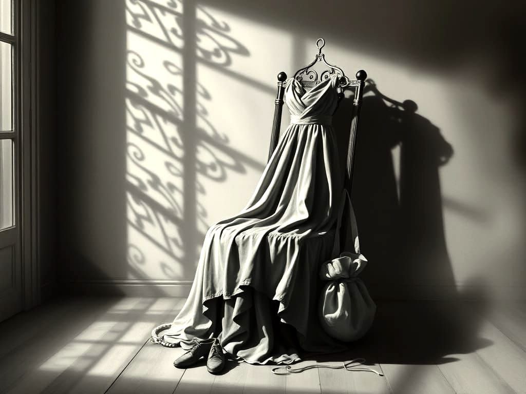 Dramatic Shadows and Draped Dress in Room