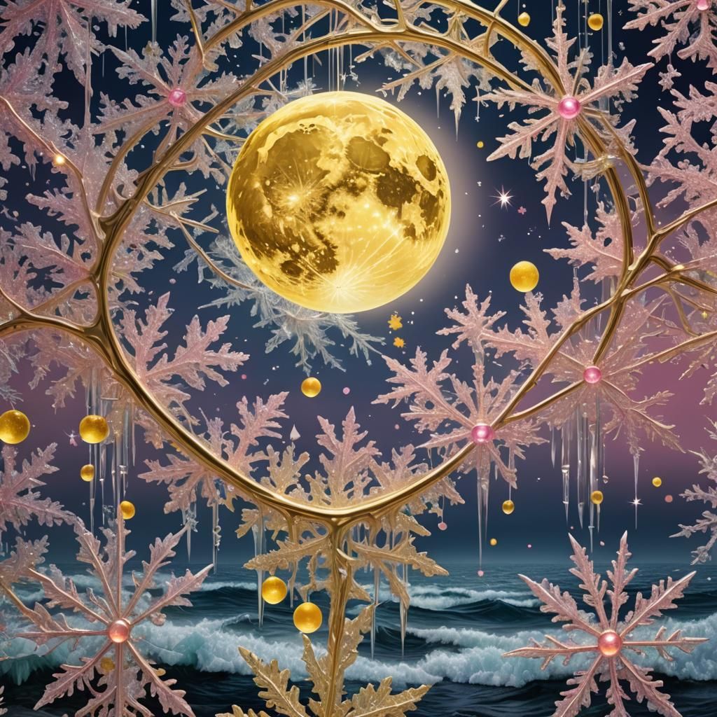 Ethereal Pink Crystal Snowflakes in Prismatic Glass