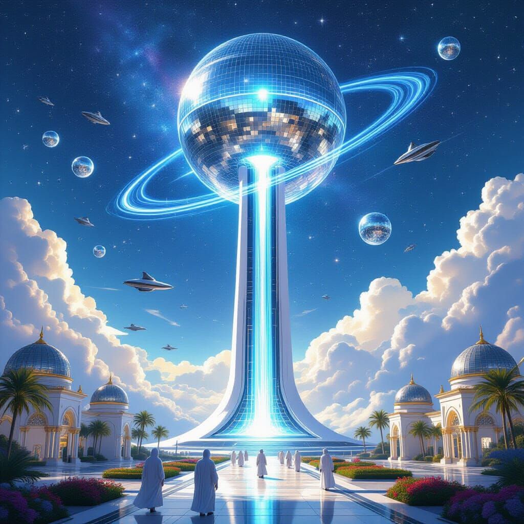 Space Elevator Ascends to Disco Ball Sphere