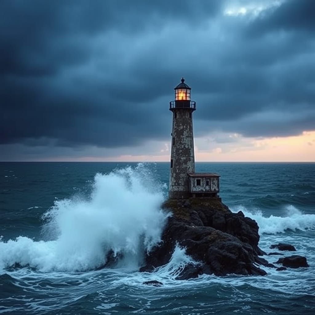 Lighthouse Endures Turbulent Stormy Seas