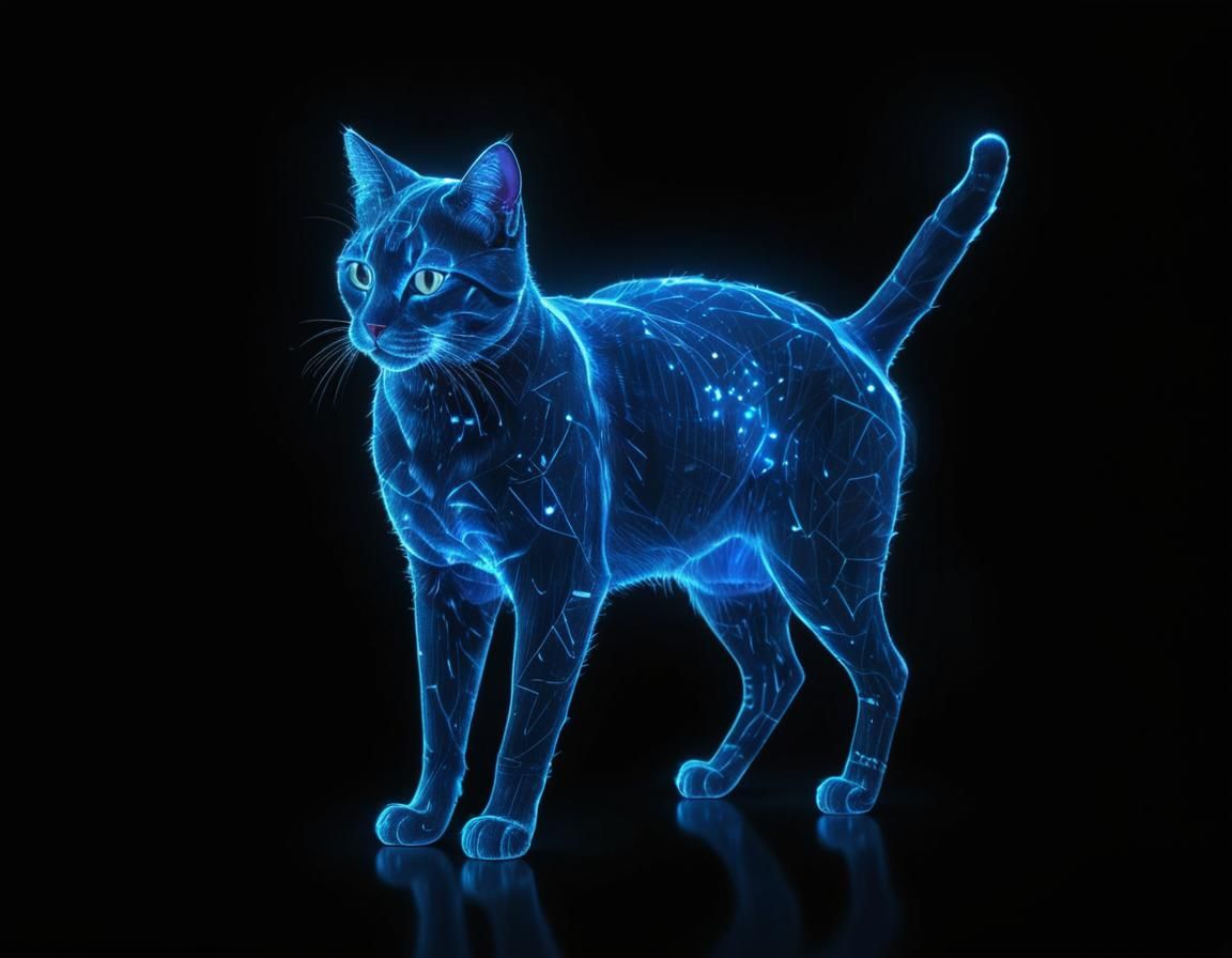 Elegant Cyber Cat in Neon Hologram