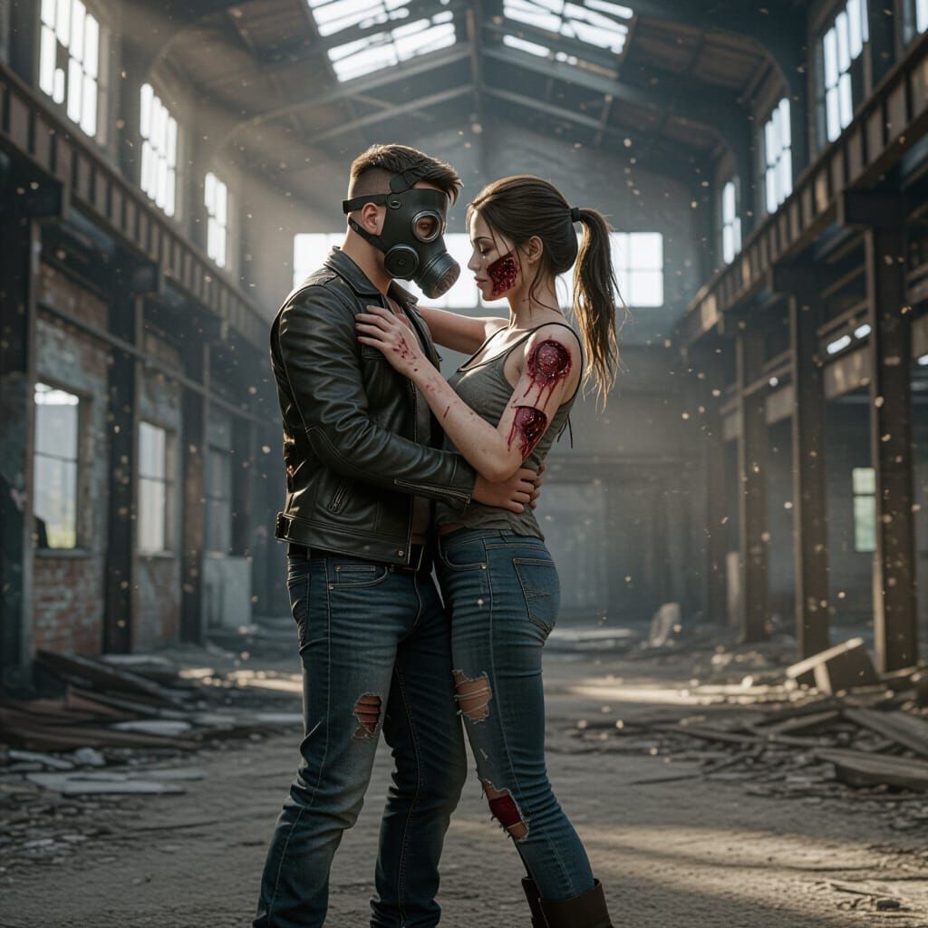 Post-Apocalyptic Couple Slow Dance in Derelict Factory