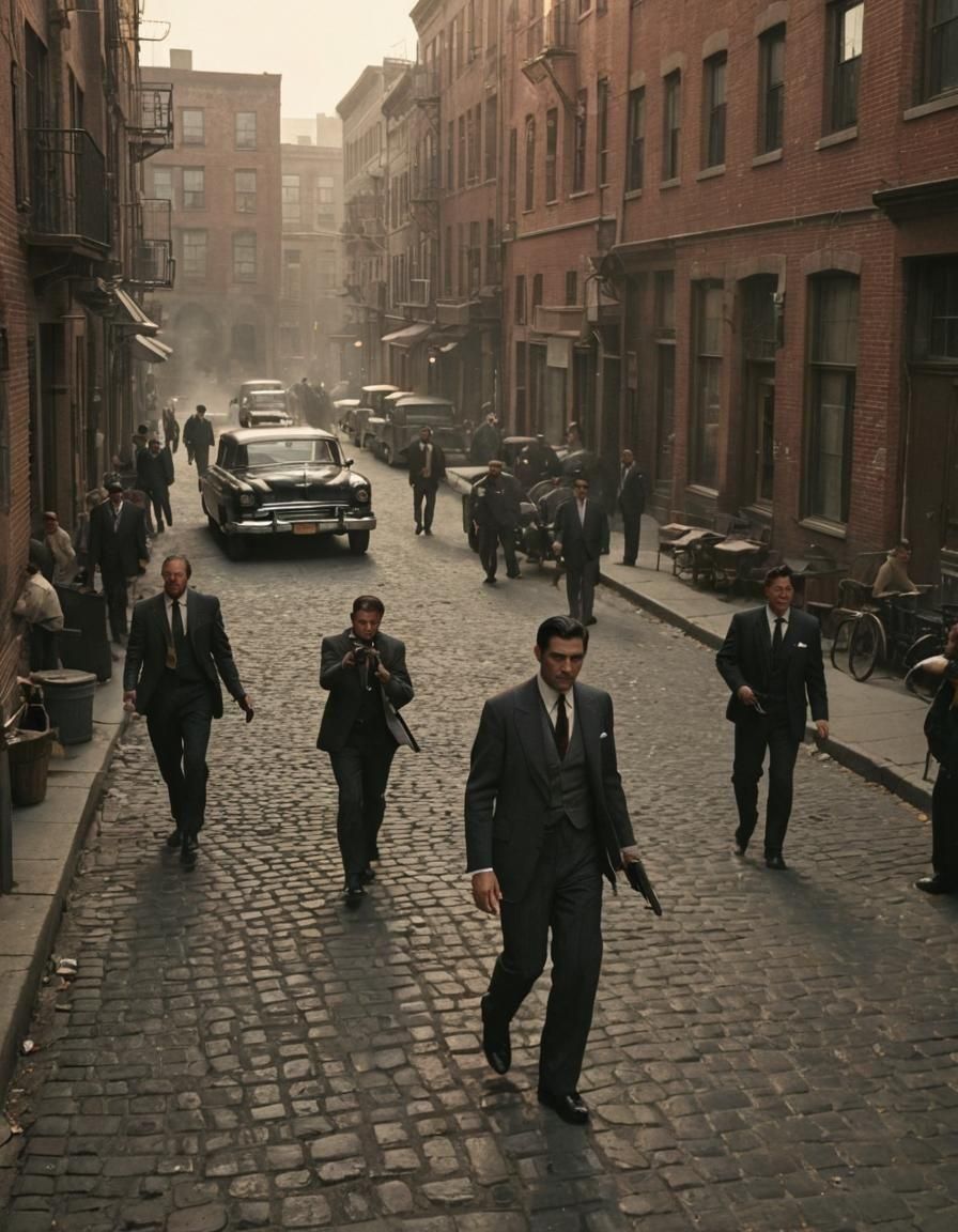 1930s Mafia Shootout in Film Noir Style