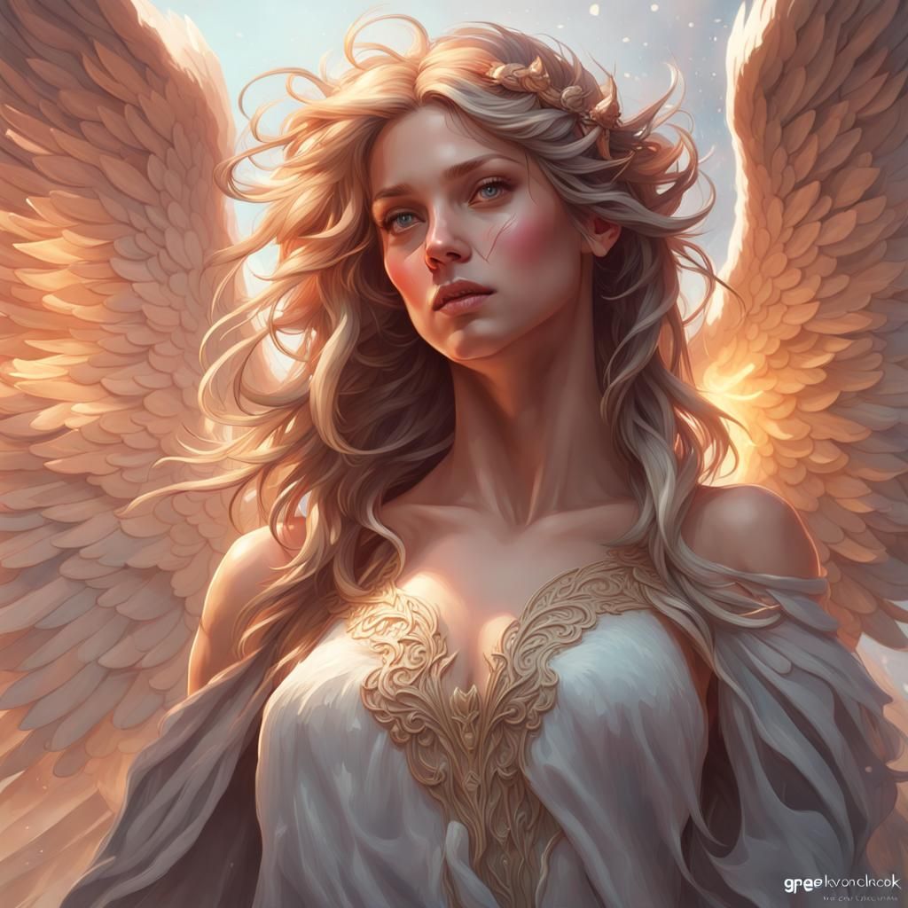 Detailed Angel Portrait in Art Nouveau Style