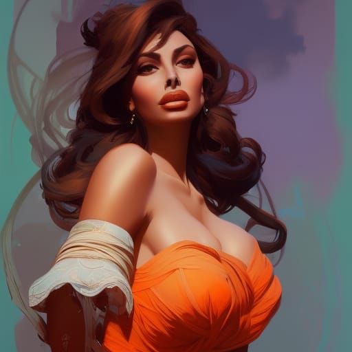 Portrait of Sophia Loren in Art Nouveau Style