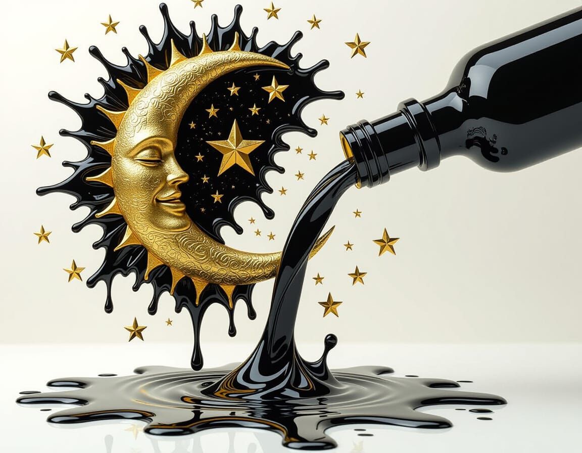 Celestial Fantasy Art: Sun, Moon, and Stars in Ink