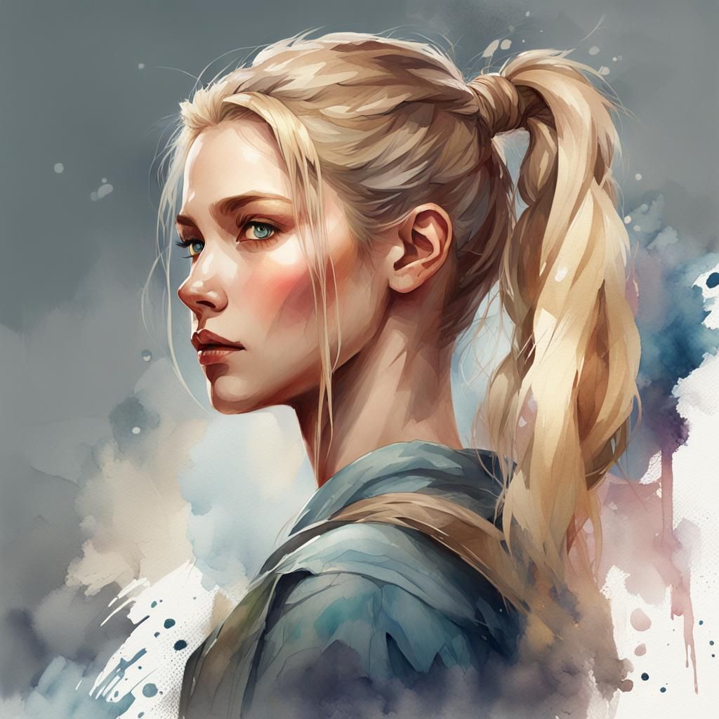 Watercolor Portrait of a Blond Girl