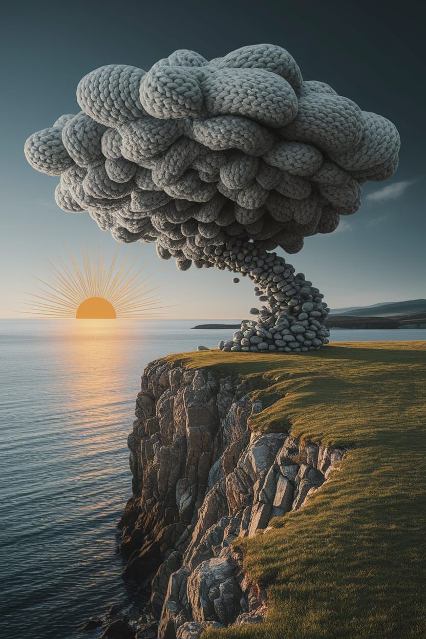 Tempestuousness in a Rock Lace Pebble 3D Collage Sculpture U...