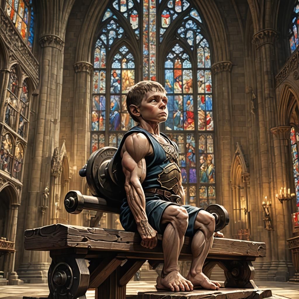 Baby Bench Presses in Mystical Cathedral: Fantasy Art