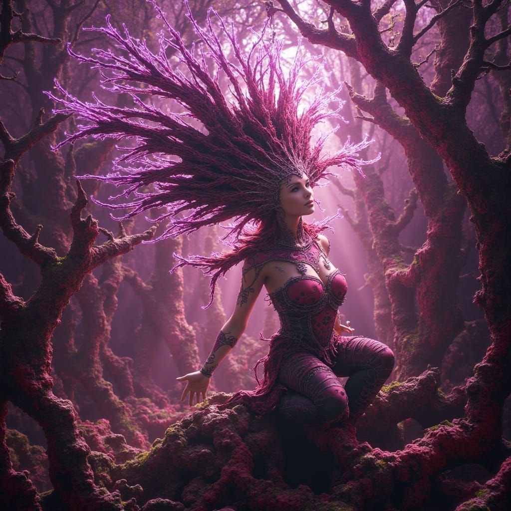 Ancient Elf Realms in Vibrant Abstract Darkness