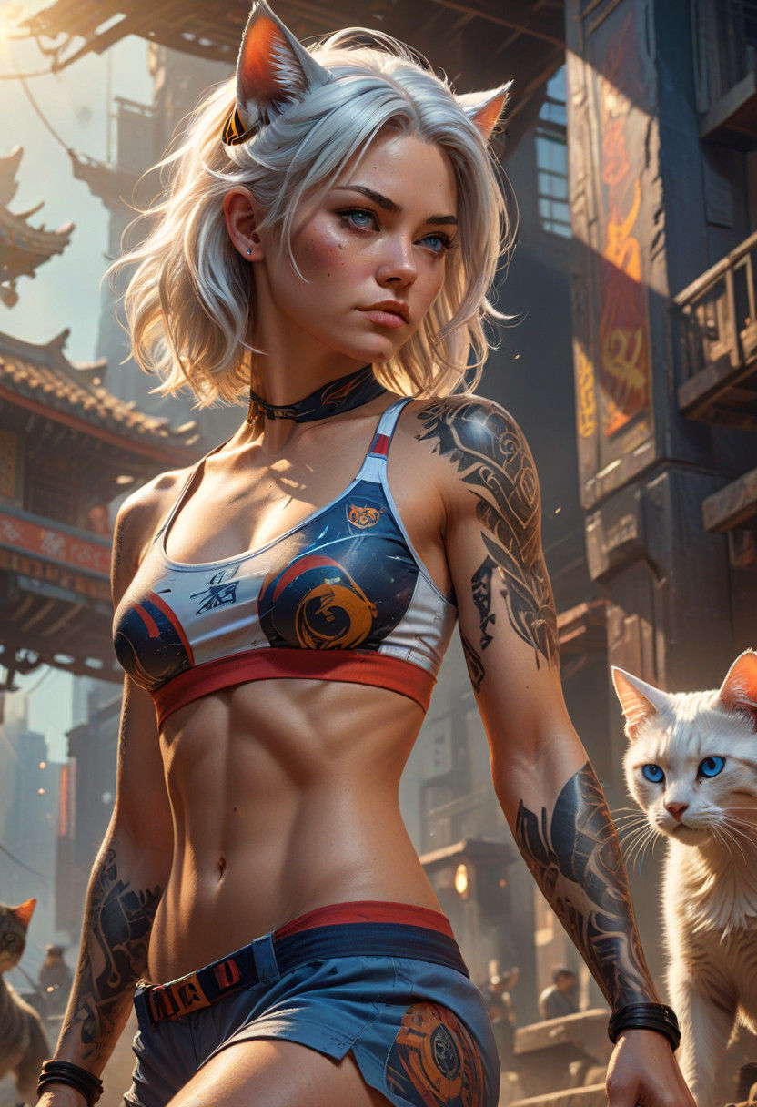 Tattooed Warrior in Cyberpunk Style